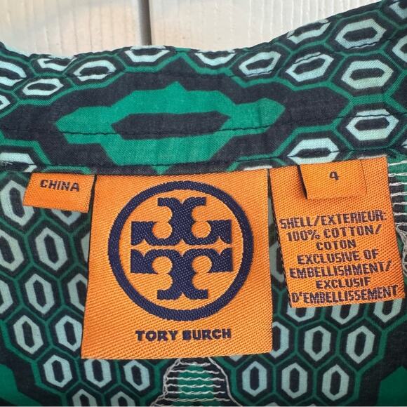 Tory Burch Women’s Geometric Sequin 3/4 Sleeve V Neck Tunic Sz 4 Green, Sparkle - Picture 3 of 8